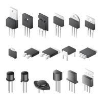 Transistors Set Isolated on White Background. Isometric Power Electronic Components. vector