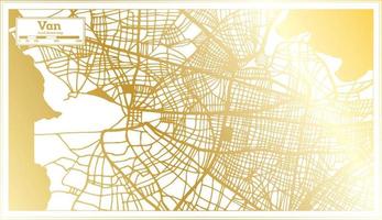 mapa de la ciudad de van turquía en estilo retro en color dorado. esquema del mapa. vector