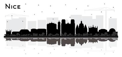 Nice France City Skyline Silhouette with Black Buildings and Reflections Isolated on White. vector