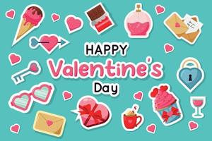 Valentines day background with elements pattern and typography of happy valentines day text . Vector illustration.