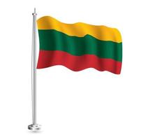 Lithuanian Flag. Isolated Realistic Wave Flag of Lithuania Country on Flagpole. vector