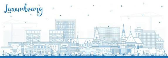 Outline Luxembourg City Skyline with Blue Buildings. vector