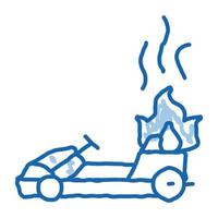 kart en llamas, icono de garabato de accidente de fuego ilustración dibujada a mano vector