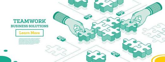 concepto de trabajo en equipo. las manos sostienen piezas de rompecabezas e intentan conectarlas. vector