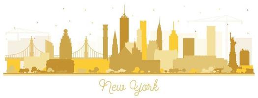 New York USA City Skyline Silhouette with Golden Buildings Isolated on White. vector