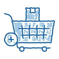 comprar productos y agregar en el carrito de mercado icono de garabato ilustración dibujada a mano vector