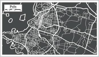 mapa de la ciudad de pula croacia en color blanco y negro en estilo retro. esquema del mapa. vector