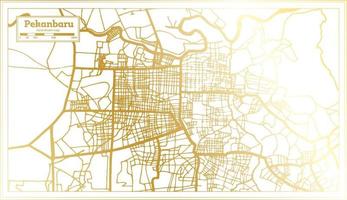 mapa de la ciudad de pekanbaru indonesia en estilo retro en color dorado. esquema del mapa. vector