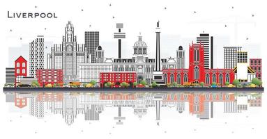 Liverpool Skyline with Color Buildings and Reflections Isolated on White. vector