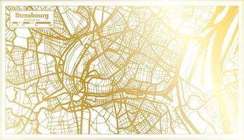 mapa de la ciudad de estrasburgo francia en estilo retro en color dorado. esquema del mapa. vector