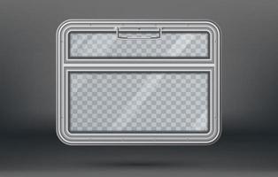 Train Travel. Tourism Concept. Empty Train Window with Handle on Gray Background with Checkered Place for Text. vector
