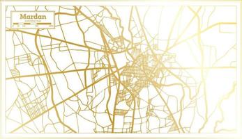 mapa de la ciudad de mardan pakistán en estilo retro en color dorado. esquema del mapa. vector