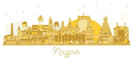 Nagpur India City Skyline with Golden Buildings Isolated on White. vector