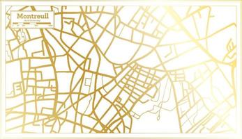 mapa de la ciudad de montreuil francia en estilo retro en color dorado. esquema del mapa. vector