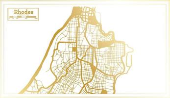 Rhodes Greece City Map in Retro Style in Golden Color. Outline Map. vector