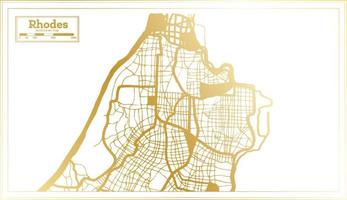 mapa de la ciudad de rodas grecia en estilo retro en color dorado. esquema del mapa. vector