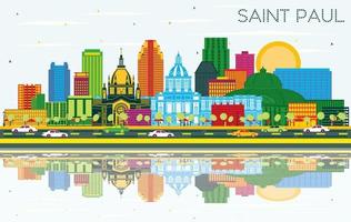 Saint Paul Minnesota City Skyline with Color Buildings, Blue Sky and Reflections. vector