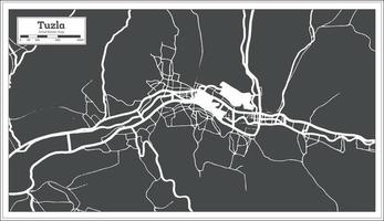 mapa de la ciudad de tuzla bosnia y herzegovina en color blanco y negro en estilo retro. vector