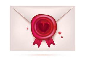 Valentines Day Wax Seal with Red Heart and Ribbons. Retro Stamp on Envelope. vector