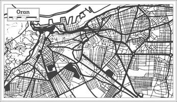 mapa de la ciudad de oran argelia en estilo retro en color blanco y negro. esquema del mapa. vector