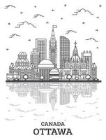 Outline Ottawa Canada City Skyline with Modern Buildings and Reflections Isolated on White. vector