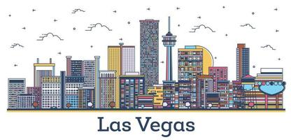 delinear el horizonte de la ciudad de las vegas nevada con modernos edificios de colores aislados en blanco. vector