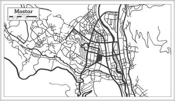 mapa de la ciudad de mostar bosnia y herzegovina en color blanco y negro en estilo retro aislado en blanco. vector