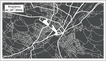 mapa de la ciudad de kragujevac serbia en color blanco y negro en estilo retro. vector