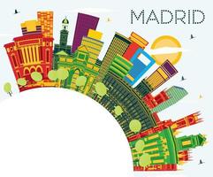 Madrid Spain City Skyline with Color Buildings, Blue Sky and Copy Space. vector