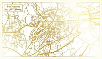 mapa de la ciudad de peshawar pakistán en estilo retro en color dorado. esquema del mapa. vector