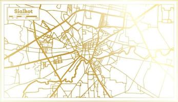 mapa de la ciudad de sialkot pakistán en estilo retro en color dorado. esquema del mapa. vector