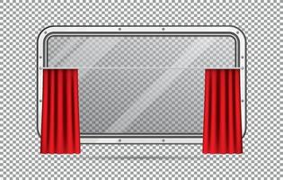 Train Window with Red Curtain Isolated on Checkered Background. Realistic View From Inside of Train. vector