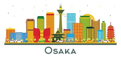 Osaka Japan City Skyline with Color Buildings Isolated on White. vector