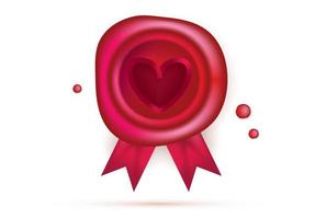 Wax Seal with Red Heart and Ribbons Isolated on White. Valentines Day Design Element. vector