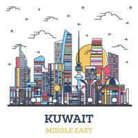 Outline Kuwait City Skyline with Colored Modern Buildings Isolated on White. vector