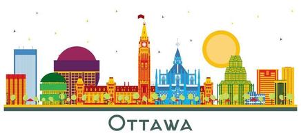 el horizonte de la ciudad de ottawa, canadá, con edificios de colores aislados en blanco. vector