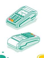 Isometric POS Terminal Isolated on White Background. Payment Machine. Secure Contactless NFC Payment. vector