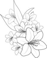 Beautiful monochrome black and white bouquet lily isolated on background. Hand-drawn. design greeting cards and invitations for the wedding, birthdays, Valentine's Day, mother's day. vector