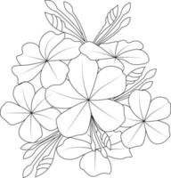 arte de esbozo fácil de ramo de flores de plambago, ilustración dibujada a mano de arte de línea floral, zentangle de garabatos, página para colorear de dibujo de tatuajes y colección botánica de imágenes prediseñadas de imágenes aisladas de libros. vector