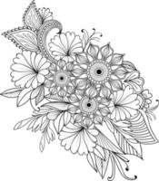 garabatos páginas para colorear de flores, boceto vectorial pintado a mano, elementos vintage de diseño de tatuaje de garabatos zen, aislados en fondo blanco, con lindas páginas para colorear de flores, vector