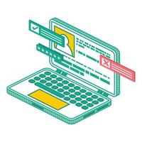 Modern Isometric Laptop Computer. Isolated Outline 3d Electronic Device. vector