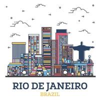 Outline Rio de Janeiro Brazil City Skyline with Colored Modern Buildings Isolated on White. vector