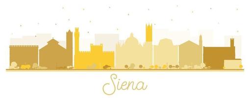 Siena Tuscany Italy City Skyline Silhouette with Golden Buildings Isolated on White.