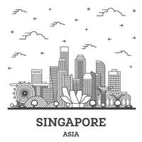 delinear el horizonte de la ciudad de singapur con edificios modernos aislados en blanco. vector