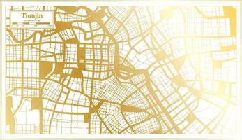 Tianjin China City Map in Retro Style in Golden Color. Outline Map.