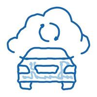 ilustración de dibujado a mano de icono de doodle de nube de conexión de coche inteligente vector