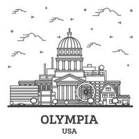 delinear el horizonte de la ciudad de olimpia washington con edificios modernos aislados en blanco. vector