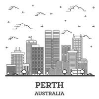 Outline Perth Australia City Skyline with Modern Buildings Isolated on White. vector