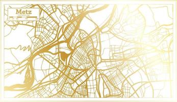 mapa de la ciudad de metz francia en estilo retro en color dorado. esquema del mapa. vector