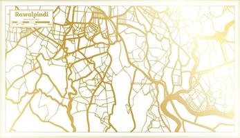 mapa de la ciudad de rawalpindi pakistán en estilo retro en color dorado. esquema del mapa. vector